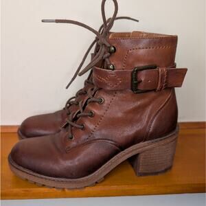 Zodiac Brown Leather Lace-Up Heeled Ankle Boots – Women’s US 8.5